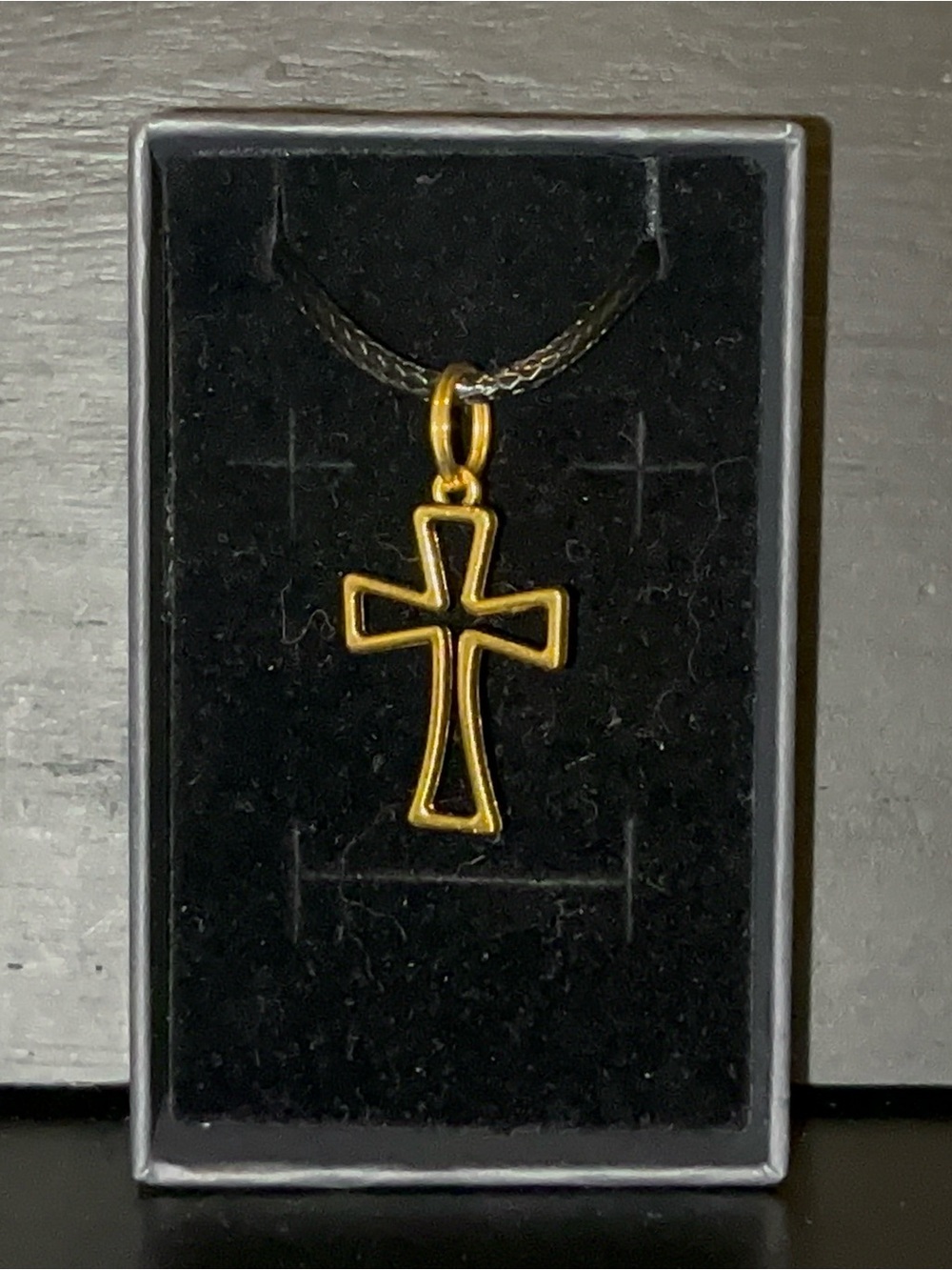 Men's Gold Cross Pendant Necklace on Black Cord